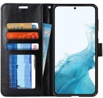 Geen Samsung Galaxy S22 Hoesje Portemonnee Book Case Kunstleer Zwart