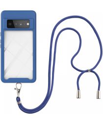 Geen Google Pixel 6 Pro Hoesje met Koord TPU Back Cover Keycord Blauw