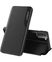Geen Samsung Galaxy S21 FE Hoesje Book Case met Side Display en Stand Zwart
