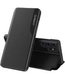 Geen Samsung Galaxy S22 Ultra Hoesje Book Case met Side Display Zwart
