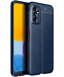 Geen Samsung Galaxy M52 5G Hoesje Back Cover met Kunstleer Textuur Blauw