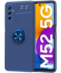 Geen Samsung Galaxy M52 5G Hoesje met Magnetische Kickstand Ring Blauw