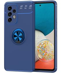 Geen Samsung Galaxy A53 Hoesje met Magnetische Kickstand Ring Blauw