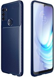 Geen Motorola Moto G50 Hoesje Siliconen Carbon TPU Back Cover Blauw