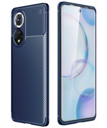 Geen Honor 50 Hoesje Siliconen Carbon TPU Back Cover Blauw