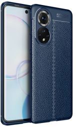 Geen Honor 50 Hoesje TPU met Leren Litichi Textuur Back Cover Blauw