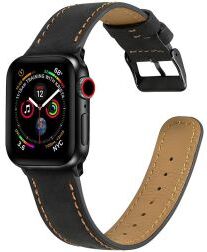 Geen Apple Watch 41MM / 40MM / 38MM Bandje Echt Leer met Crackle Textuur Zwart