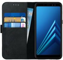 Rosso Deluxe Samsung Galaxy A8 (2018) Hoesje Echt Leer Book Case Zwart