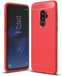 Geen Samsung Galaxy S9 Plus Geborsteld TPU Hoesje Rood