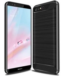 Geen Huawei Y6 (2018) Geborsteld TPU Hoesje Zwart
