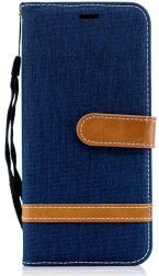 Geen Samsung Galaxy J6 (2018) Jeans Portemonnee Hoesje Donker Blauw