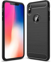 Geen Apple iPhone XS Max Geborsteld TPU Hoesje Zwart