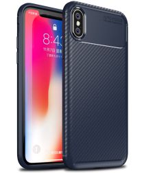 Geen Apple iPhone XS / X Siliconen Carbon Hoesje Blauw