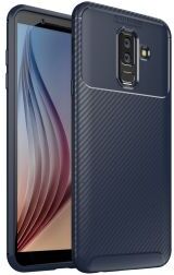 Geen Samsung Galaxy A6 Plus Siliconen Carbon Hoesje Blauw