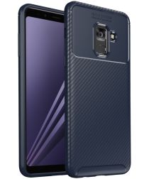 Geen Samsung Galaxy A8 (2018) Siliconen Carbon Hoesje Blauw