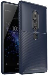 Geen Sony Xperia XZ2 Premium Siliconen Carbon Hoesje Blauw