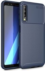 Geen Samsung Galaxy A7 2018 Siliconen Carbon Hoesje Blauw