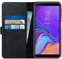 Rosso Deluxe Samsung Galaxy A7 2018 Hoesje Echt Leer Book Case Zwart