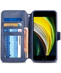 AZNS Apple iPhone SE (2020) Hoesje Retro Wallet Book Case Kunst Leer Blauw