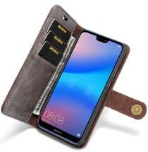 DG Ming Huawei P20 Lite Leren Portemonnee Hoesje Grijs