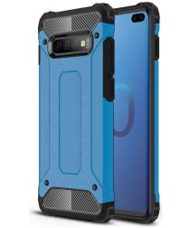 Geen Samsung Galaxy S10 Plus Hoesje Shock Proof Hybride Back Cover Blauw