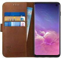 Rosso Deluxe Samsung Galaxy S10 Hoesje Echt Leer Book Case Bruin