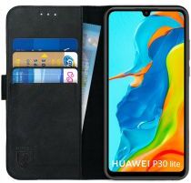 Rosso Deluxe Huawei P30 Lite Hoesje Echt Leer Book Case Zwart