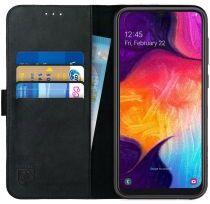 Rosso Deluxe Samsung Galaxy A50 Hoesje Echt Leer Book Case Zwart