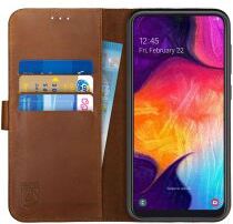 Rosso Deluxe Samsung Galaxy A50 Hoesje Echt Leer Book Case Bruin