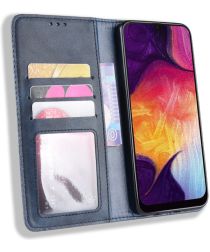 Geen Samsung Galaxy A50 Book Case Hoesje Vintage Wallet Kunst Leer Blauw