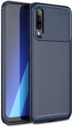 Geen Samsung Galaxy A70 Siliconen Carbon Hoesje Blauw