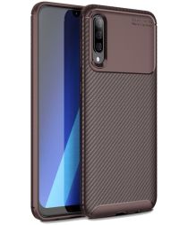 Geen Samsung Galaxy A70 Siliconen Carbon Hoesje Rood