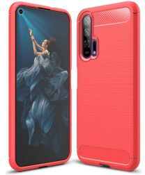 Geen Huawei Honor 20 Pro Geborsteld TPU Hoesje Rood