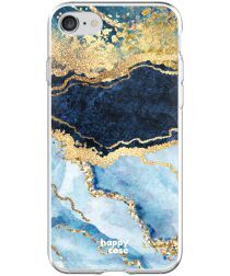 HappyCase Apple iPhone 8 Flexibel TPU Hoesje Blauw Marmer Print