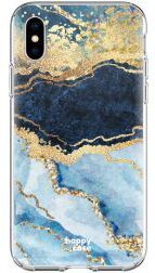 HappyCase Apple iPhone XS Flexibel TPU Hoesje Blauw Marmer Print