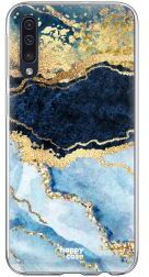 HappyCase Samsung Galaxy A70 Flexibel TPU Hoesje Blauw Marmer Print