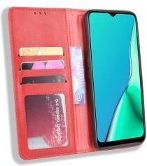 Geen Oppo A5 / A9 (2020) Retro Stijl Kunstleren Portemonnee Hoesje Rood