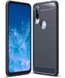 Geen Motorola One Action Geborsteld TPU Hoesje Blauw