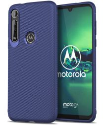 Geen Motorola Moto G8 Plus Twill Slim Texture Back Cover Blauw