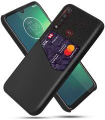 Geen Motorola Moto G8 Plus Kunstleer en Stof Hoesje met Kaarthouder Zwart