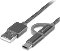 4smarts 4Smart ComboCord Micro-USB en USB-C Gevlochten Kabel 2 Meter Grijs