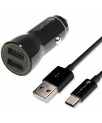 4Smarts 3.4A Dubbele Auto Snellader 17W met USB naar USB-C Kabel Zwart