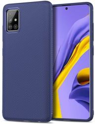 Geen Samsung Galaxy A51 Hoesje Twill Slim Textuur Blauw