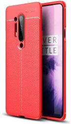 Geen OnePlus 8 Pro Hoesje TPU Leer Design Back Cover Rood