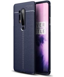 Geen OnePlus 8 Pro Hoesje TPU Leer Design Back Cover Blauw