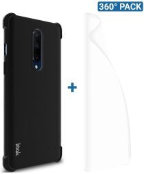 IMAK OnePlus 8 Hoesje Flexibel TPU met Screenprotector Metaal Zwart