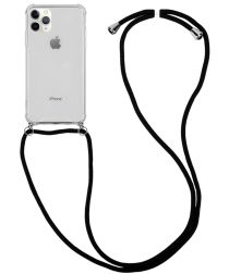 Geen Apple iPhone 11 Pro Max Hoesje Hybride Back Cover met Koord Zwart