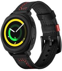 Geen Universeel Smartwatch 20MM Bandje Echt Leer met Dubbele Stiksels Zwart