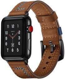 Geen Apple Watch 41MM / 40MM / 38MM Bandje Echt Leer met Dubbele Stiksels Bruin