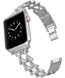 Geen Apple Watch 45MM / 44MM / 42MM Bandje Diamant Design RVS Armband Zilver